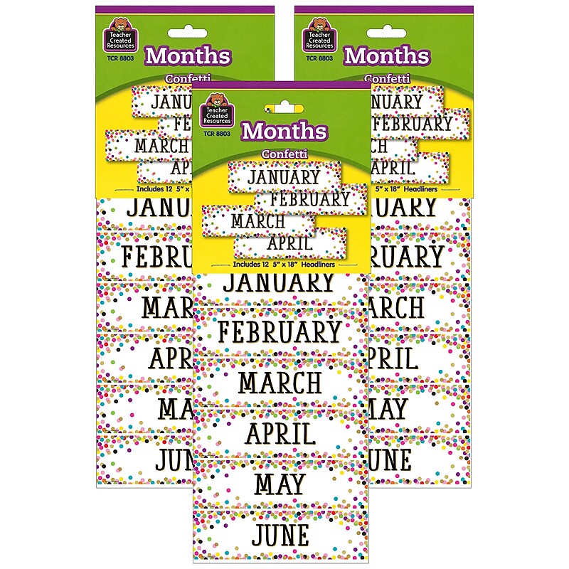 Teacher Created Resources Confetti Monthly Headliners, 12/Pack, 3 Packs (TCR8803-3) image 1