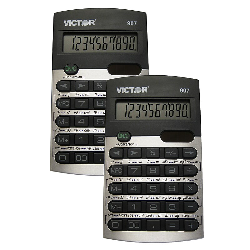 Victor Technology Metric Conversion 10-Digit Battery/Solar Powered Basic Calculator, Multicolored, 2/Bundle (VCT907-2) image 1