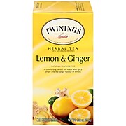 Twinings of London Lemon & Ginger Caffeine Free Herbal Tea Bags, 25/Box