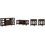 Bush Furniture Key West TV Stand with Coffee Table and Set of 2 End Tables, Bing Cherry (KWS025BC)