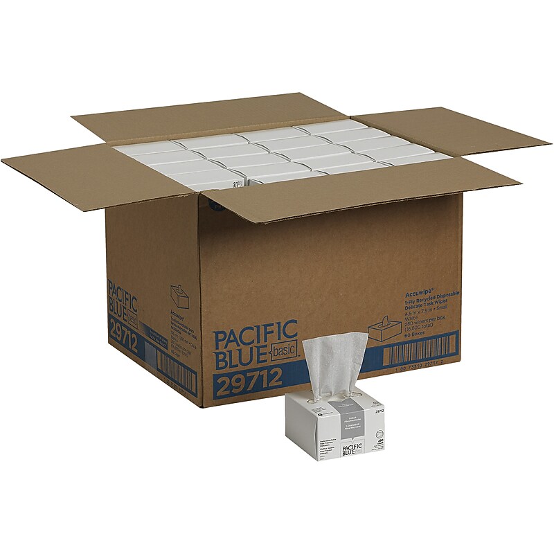 Pacific Blue Basic AccuWipe Fiber/Bagasse Cleaning Wipers, 7.9" x 4.5", White, 280 Wipers/Box, 60/Carton (29712CT) image 1