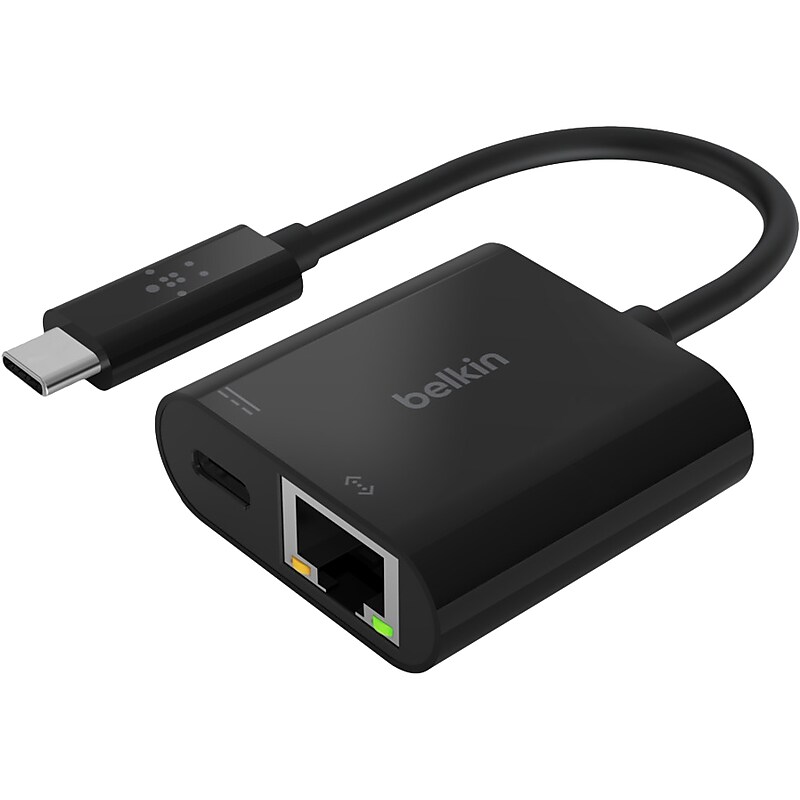 Belkin USB-C to Ethernet + Charge Adapter, Male to Female, Black (INC001btBK) image 1