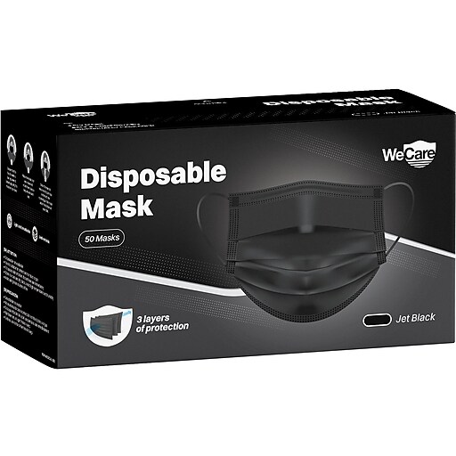 WeCare 3ply Disposable Face Mask, Adult, Jet Black, 50/Box (WMN100120
