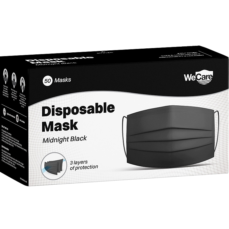 WeCare 3-ply Disposable Face Mask, Adult, Midnight Black, 50/Box (WMN100119) image 1