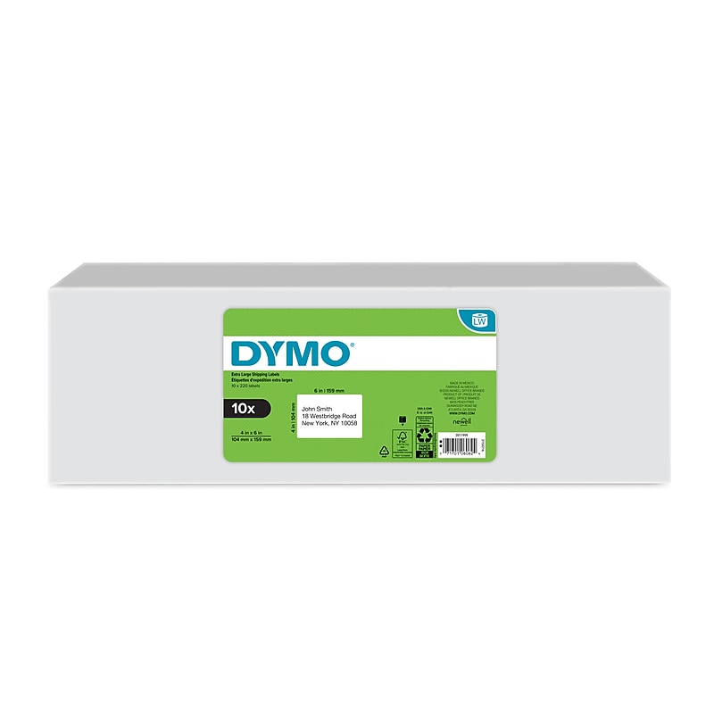 DYMO LabelWriter 2011999 Extra Large Shipping Labels, 4" x 6", Black on White, 220 Labels/Roll, 10 Rolls/Pack (2011999) image 1