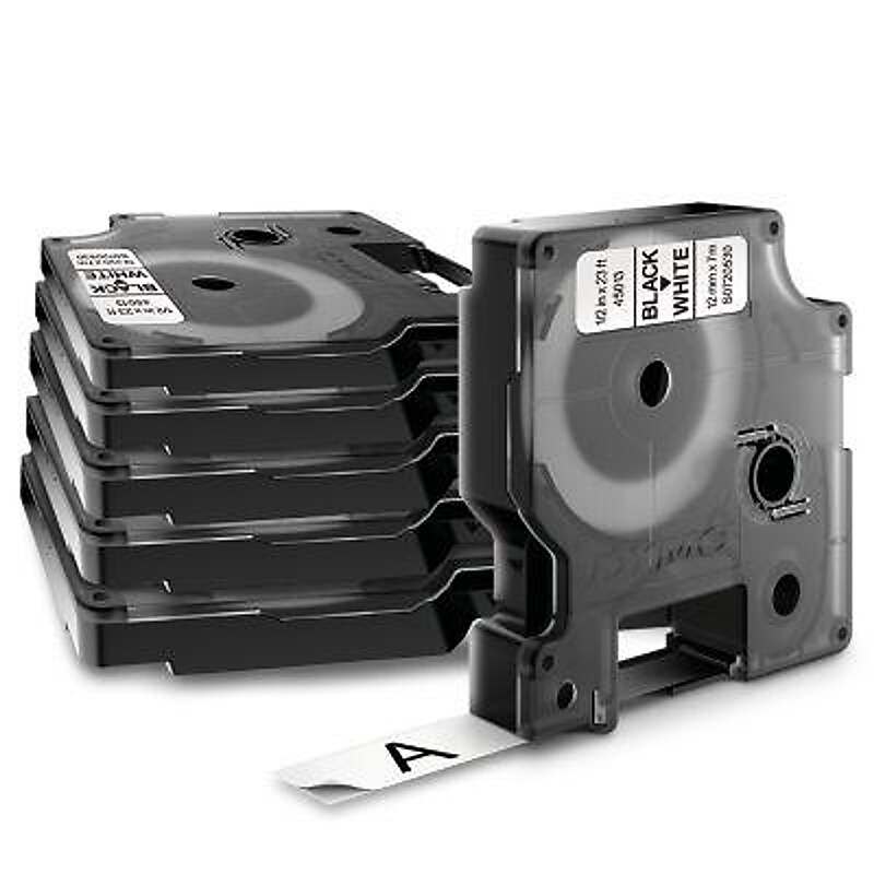 DYMO D1 Standard 45013 Label Maker Tape, 1/2" x 23', Black on White, 6/Pack (45013) image 1