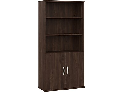 Bush Business Furniture Hybrid 73"H 5-Shelf Bookcase with Doors, Black Walnut Laminated Wood (HYB024BW)