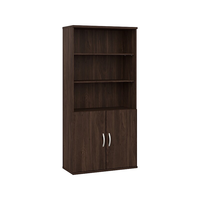 Bush Business Furniture Hybrid 73"H 5-Shelf Bookcase with Doors, Black Walnut Laminated Wood (HYB024BW) image 1