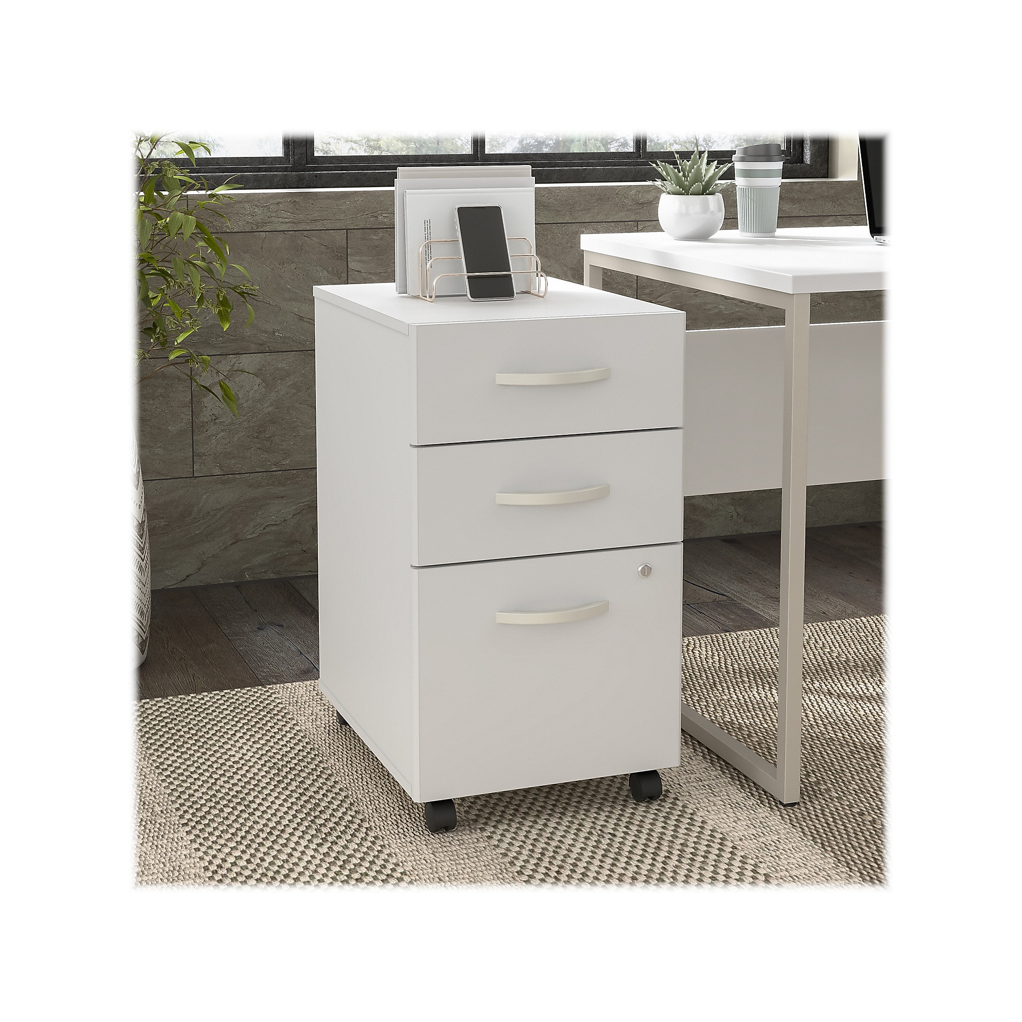 Bush Business Furniture Hybrid 3-Drawer Mobile Vertical File Cabinet, Letter/Legal Size, Lockable, White (HYF216WHSU-Z) Sansujyuku sansujyuku.com