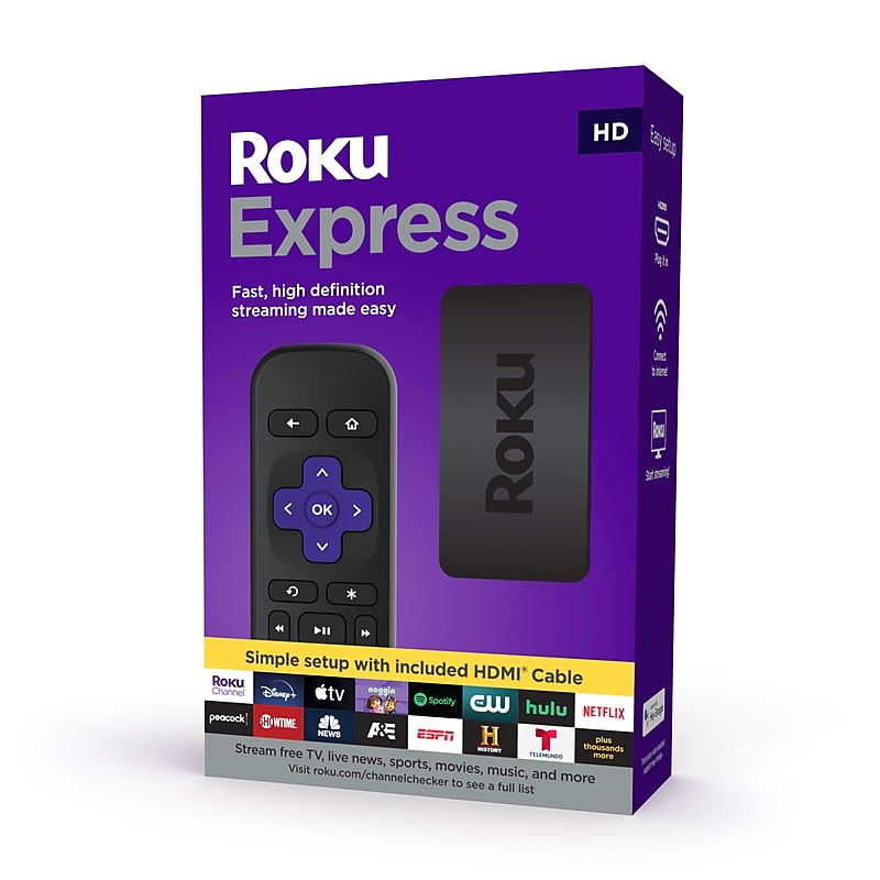 Roku Express 3930R HD Streaming Device with High Speed HDMI Cable and Simple Remote, Black image 1