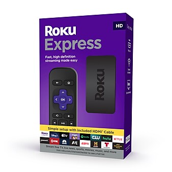 Roku Express 3930R HD Streaming Device with High Speed HDMI Cable and Simple Remote, Black