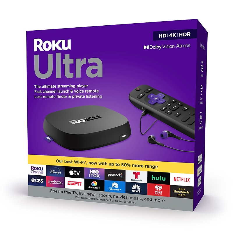 Roku Ultra 4800R Streaming Device HD/4K/HDR/Dolby Vision with Dolby Atmos, Bluetooth Streaming, and Roku Voice Remote, Black image 1