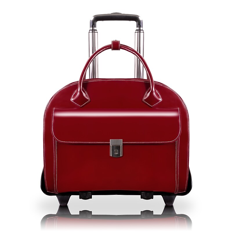 McKlein W Series Leather Briefcase, Laptop Compatible, Rolling, Red (94366) image 1