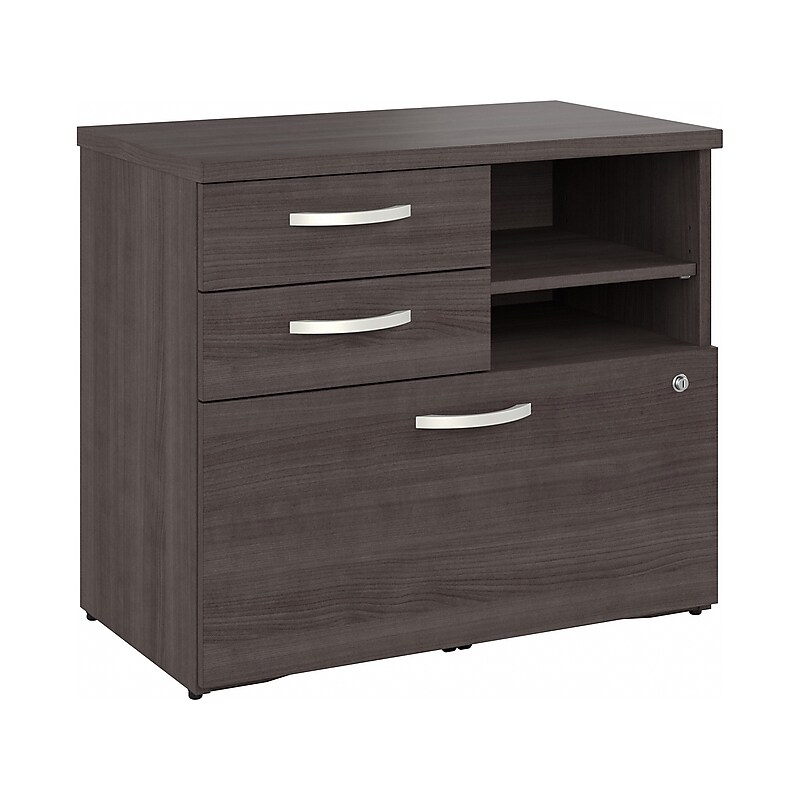 Bush Business Furniture Hybrid 26" Office Storage Cabinet with Drawers and 2 Shelves, Storm Gray (HYF130SGSU-Z) image 1