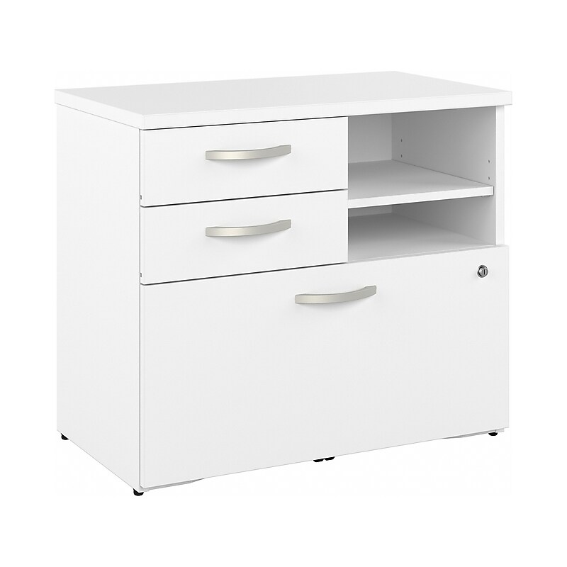 Bush Business Furniture Hybrid 26" Office Storage Cabinet with Drawers and 2 Shelves, White (HYF130WHSU-Z) image 1