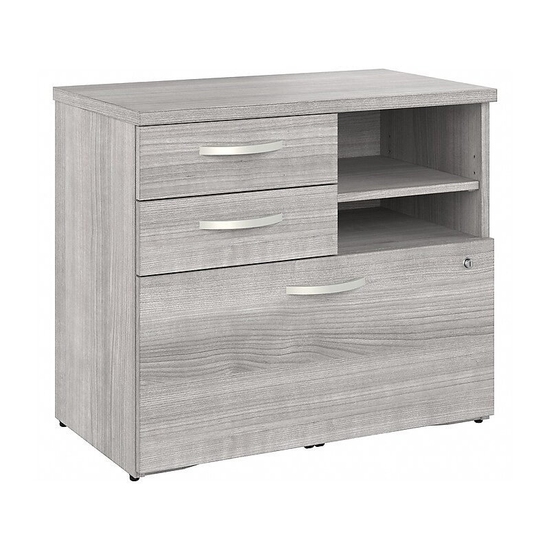 Bush Business Furniture Hybrid 26" Office Storage Cabinet with Drawers and 2 Shelves, Platinum Gray (HYF130PGSU-Z) image 1
