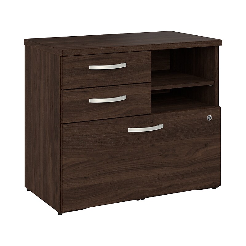 Bush Business Furniture Hybrid 26" Office Storage Cabinet with Drawers and 2 Shelves, Black Walnut (HYF130BWSU-Z) image 1