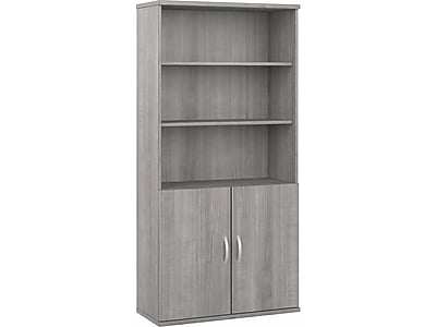 Bush Business Furniture Hybrid 73"H 5-Shelf Bookcase with Doors, Platinum Gray Laminated Wood (HYB024PG)