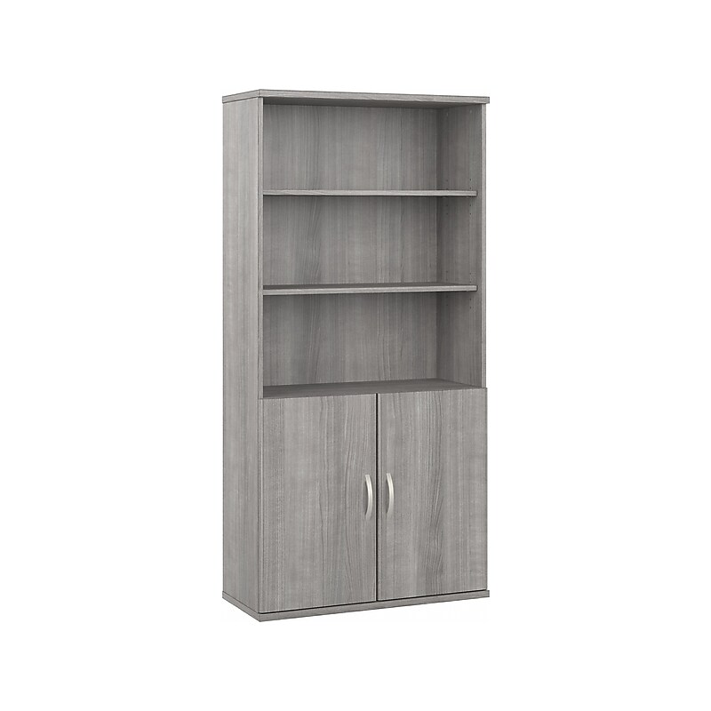 Bush Business Furniture Hybrid 73"H 5-Shelf Bookcase with Doors, Platinum Gray Laminated Wood (HYB024PG) image 1