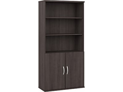 Bush Business Furniture Hybrid 73"H 5-Shelf Bookcase with Doors, Storm Gray Laminated Wood (HYB024SG)