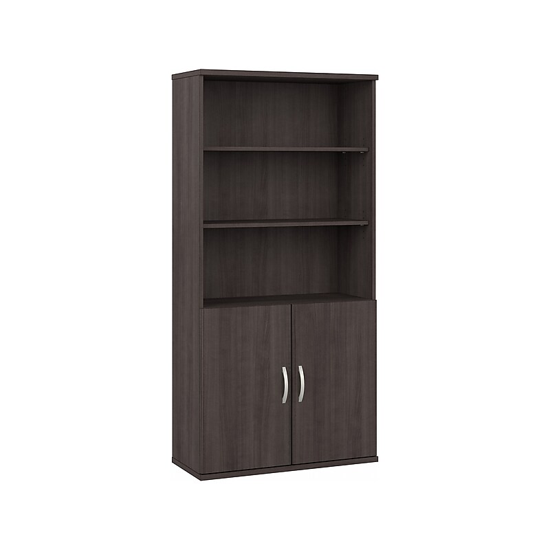 Bush Business Furniture Hybrid 73"H 5-Shelf Bookcase with Doors, Storm Gray Laminated Wood (HYB024SG) image 1