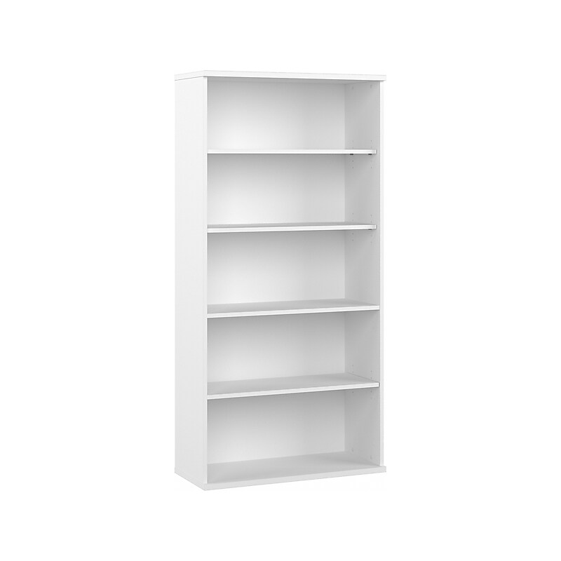 Bush Business Furniture Hybrid 73"H 5-Shelf Bookcase with Adjustable Shelves, White Laminated Wood (HYB136WH-Z) image 1