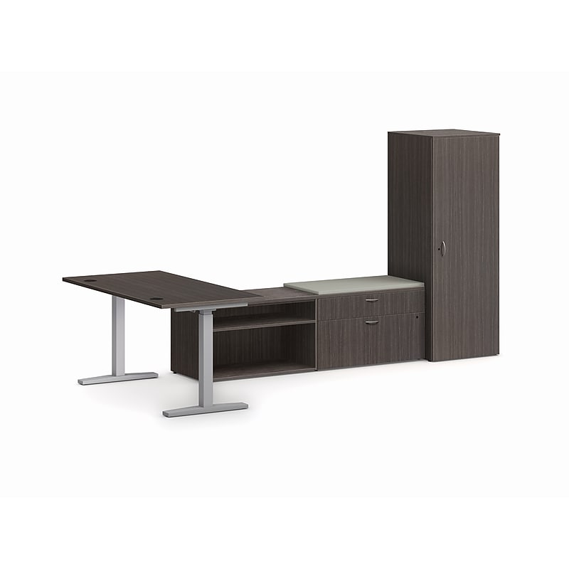 HON Mod 60" Computer Desk with Wardrobe and 2 Credenzas, Slate Teak (HLPL60114HATDSKWDSL1) image 1