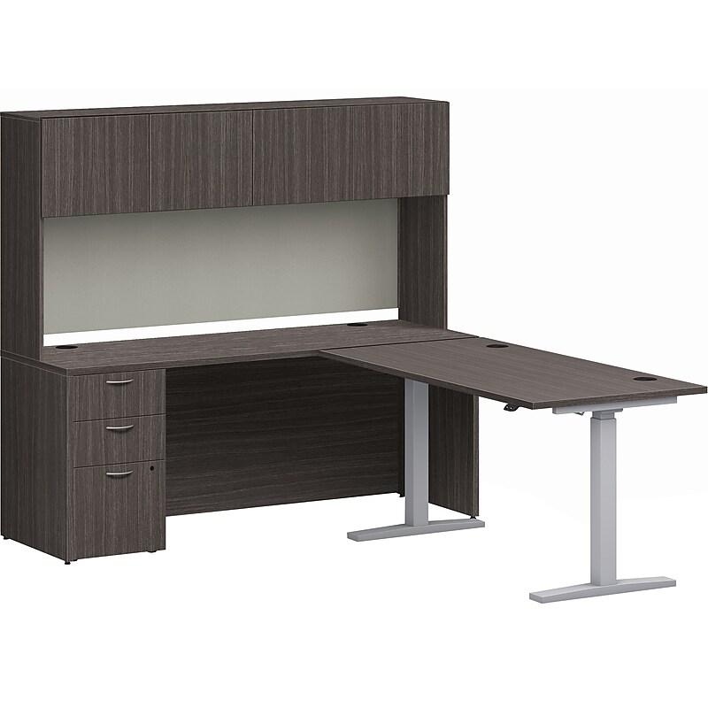 HON Mod 72" Executive Height-Adjustable Workstation with Storage, Slate Teak (HLPL8472HATHTCHSL1) image 1