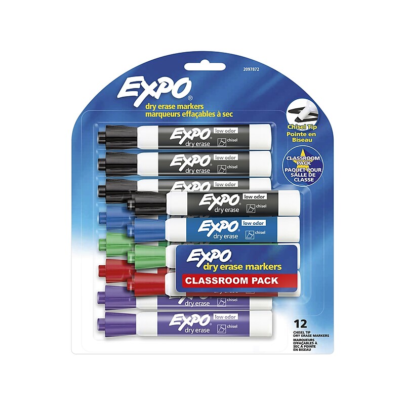 Expo Classroom Pack Dry Erase Markers, Chisel Tip, Assorted Colors, 12/Pack (2097872) image 1