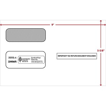 ComplyRight Moisture Seal 2-Up 1099 Tax Form Envelope, White, 50/Pack (7777150)