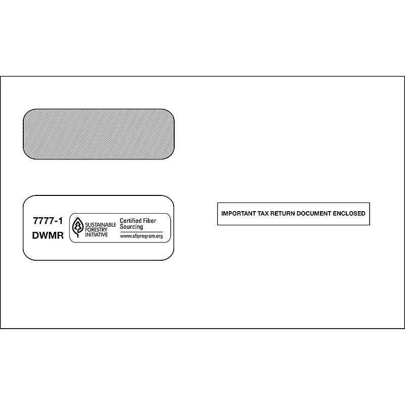 ComplyRight Moistenable Glue Security Tinted Double Window Tax Envelopes, 5 5/8" x 9", 50/Pack (1095BENV50) image 1