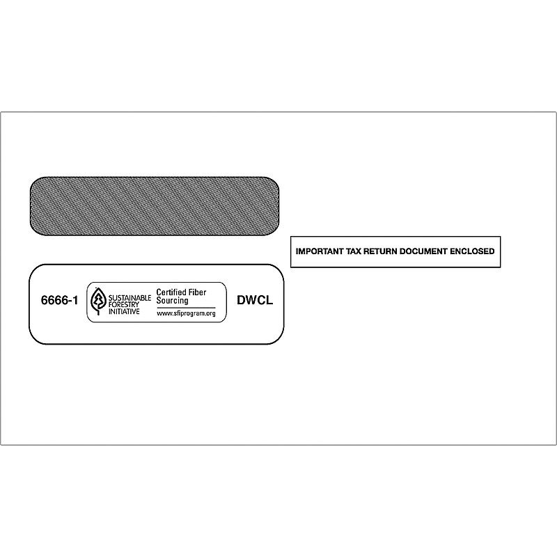 ComplyRight Moistenable Glue Security Tinted Double-Window Tax Envelopes, 5 5/8" x 9.25", 50/Pack (6666150) image 1