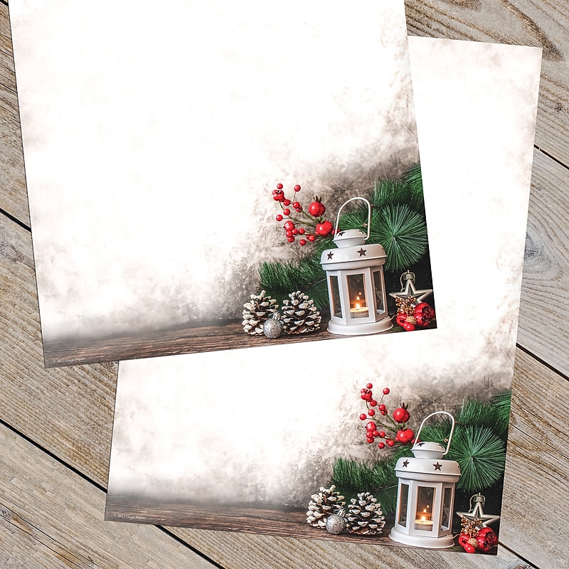 Great Papers Lantern Greetings with Candle and Pine Christmas Letterhead, Multicolor, 50/Pack (2021108) image 1