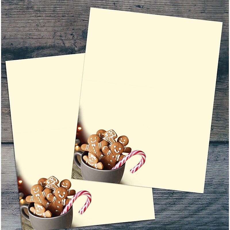 Great Papers Cup of Cheer Candy Cane and Gingerbread Cookies Christmas Letterhead, Multicolor, 50/Pack (2021109) image 1