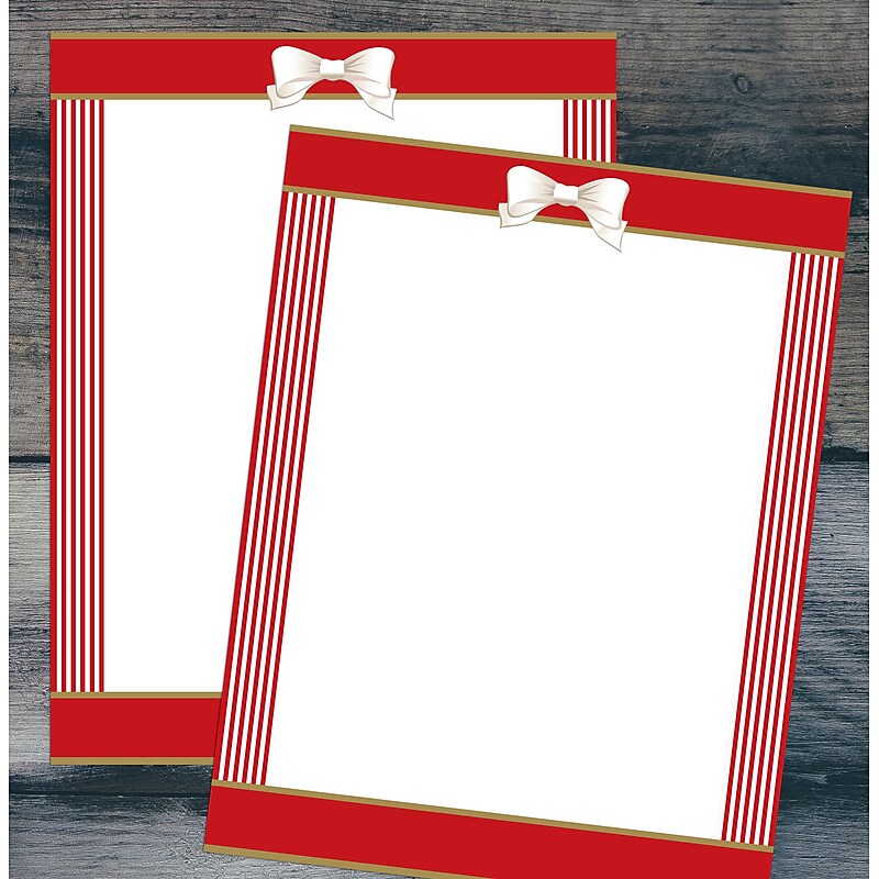 Great Papers Red Ribbon with Bow Holiday Letterhead, Red/White, 50/Pack (2021113) image 1