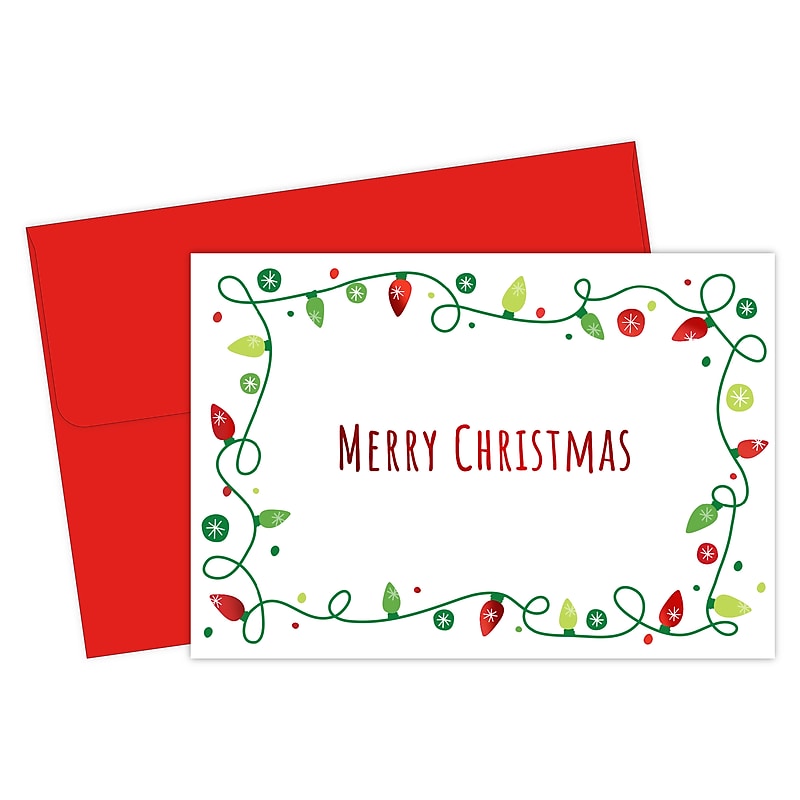 Great Papers Holiday Lights Merry Christmas Uncoated General Use Notecard with Envelope, Multicolor, 50/Pack (2021137) image 1