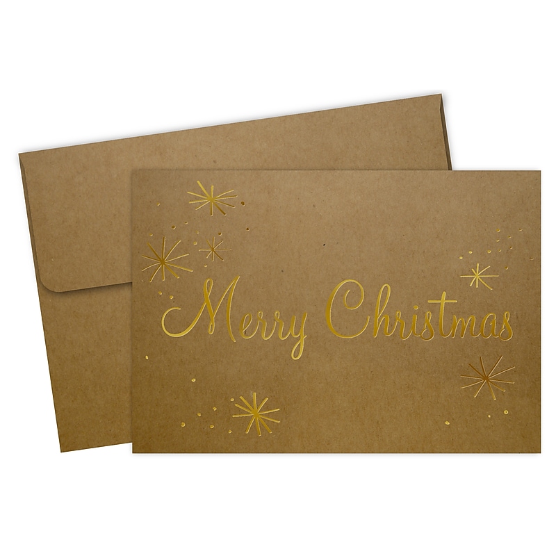 Great Papers Merry Christmas Notecard with Envelope, 4.88" x 3.38", Gold Foil/Kraft, 50/Pack (2021138) image 1