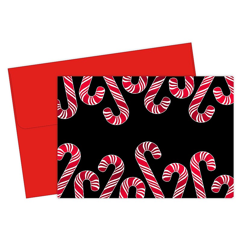 Great Papers Candy Cane Notecard with Envelope, 4.88" x 3.38", Red Foil/Black, 50/Pack (2021139) image 1