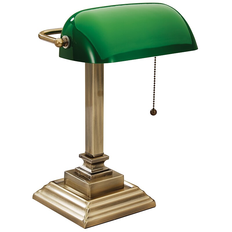 V-Light LED Banker's Desk Lamp, 15", Green/Antique Brass (SVCA150402GR) image 1