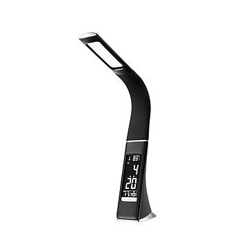 V-Light LED Desk Lamp with Clock, 16", Brushed Chrome/Black (SVLU2FBR)