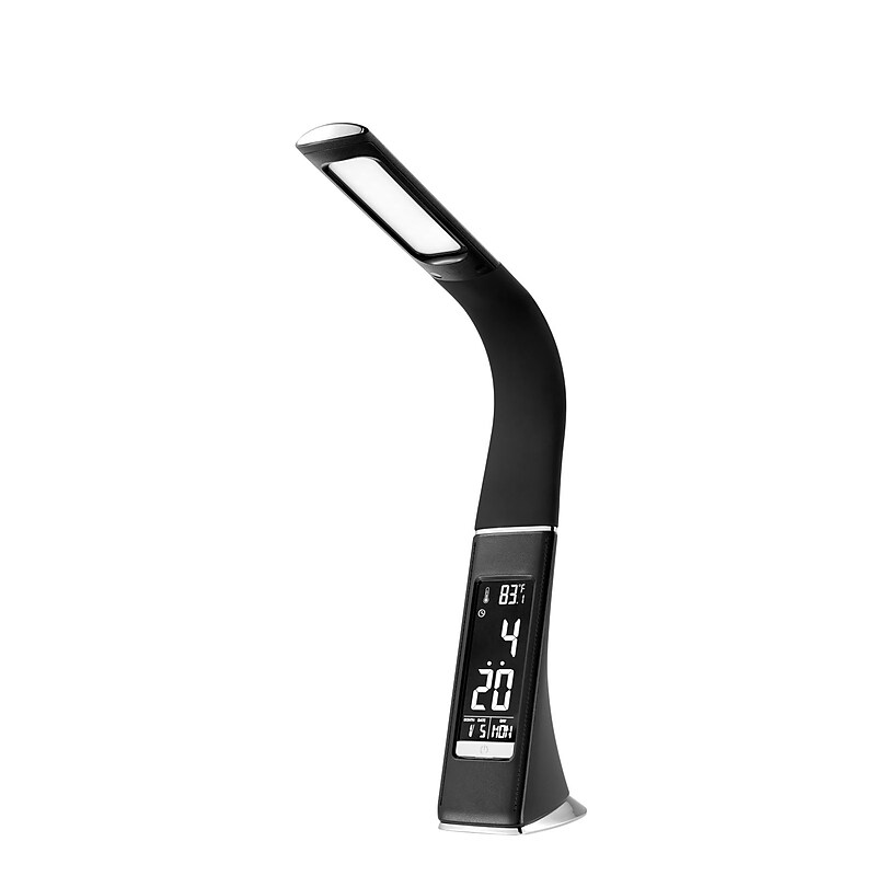 V-Light LED Desk Lamp with Clock, 16", Brushed Chrome/Black (SVLU2FBR) image 1