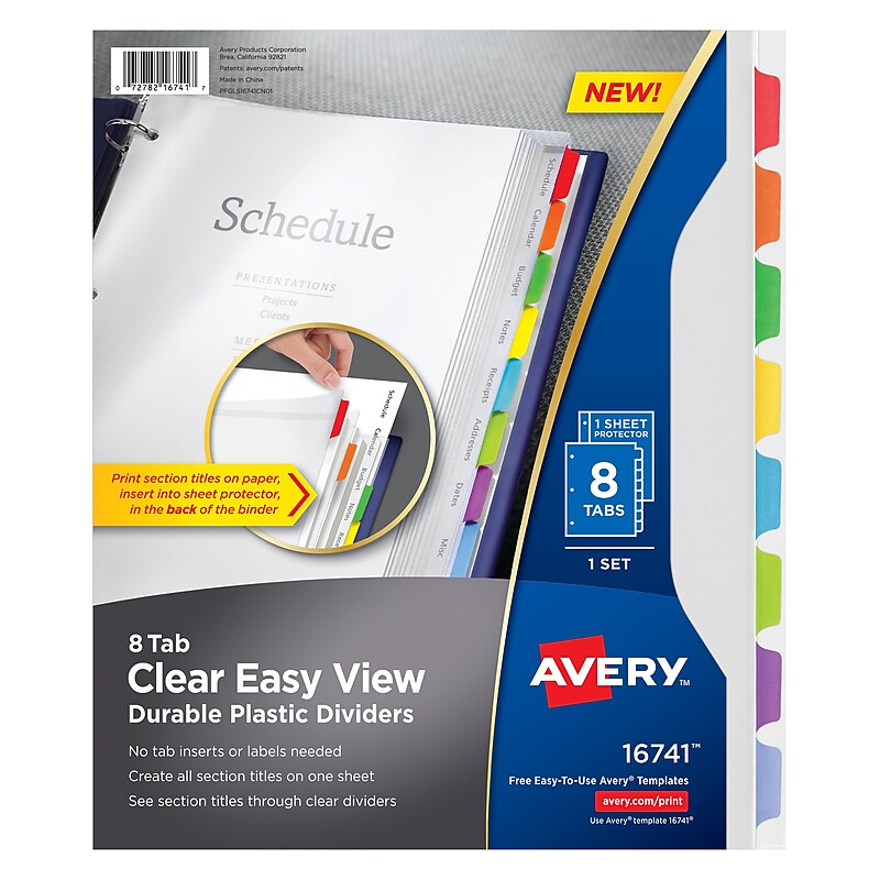 Avery Clear Easy View Plastic Dividers, 8 Tabs, Multicolor (16741) image 1