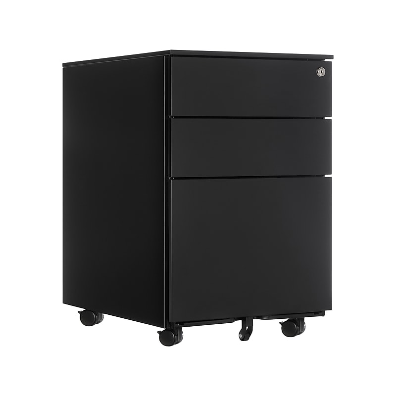Gry Mattr 3-Drawer Mobile Vertical File Cabinet, Letter/Legal Size, Lockable, 23.62"H x 15.35"W x 20.47"D, Black (GMCC-00849) image 1