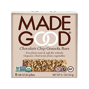 MadeGood Granola Bar, Chocolate Chips, 0.85 Oz., 6/Pack (F21305)