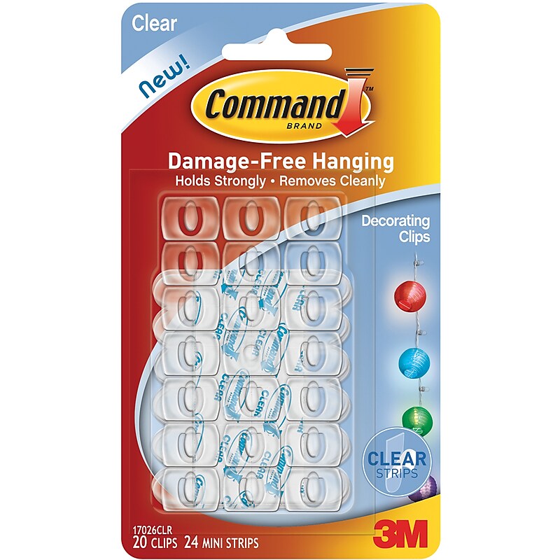 3M 20 Clips & 24 Strips Command Mini Decorating Clips, Clear (17026) image 1