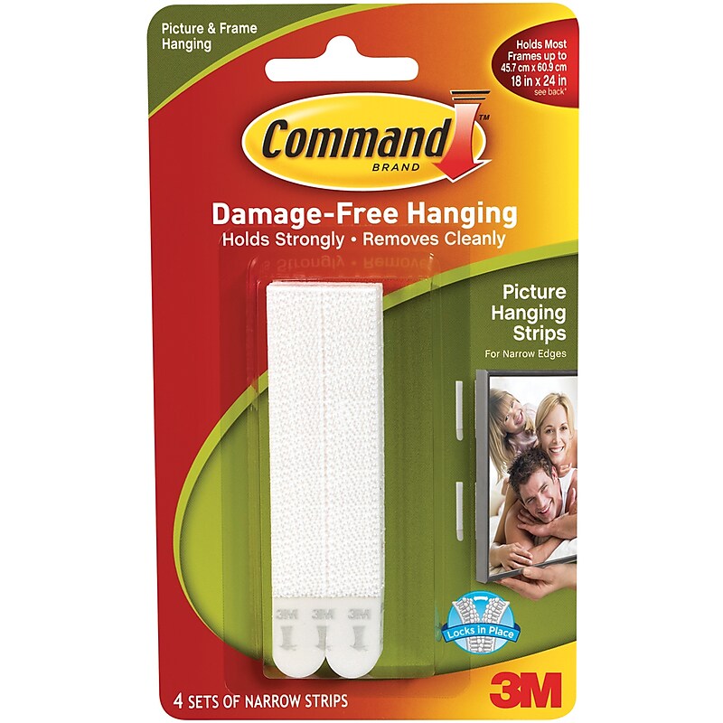 3M White Command Narrow Picture Hanging Strips, 4 Sets/Pkg (17207) image 1