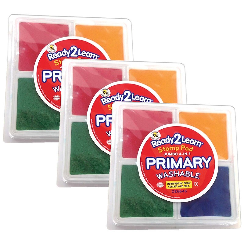 Ready 2 Learn Jumbo Washable 4-in-1 Stamp Pad, Assorted Primary Ink, 3/Pack (CE-6645-3) image 1