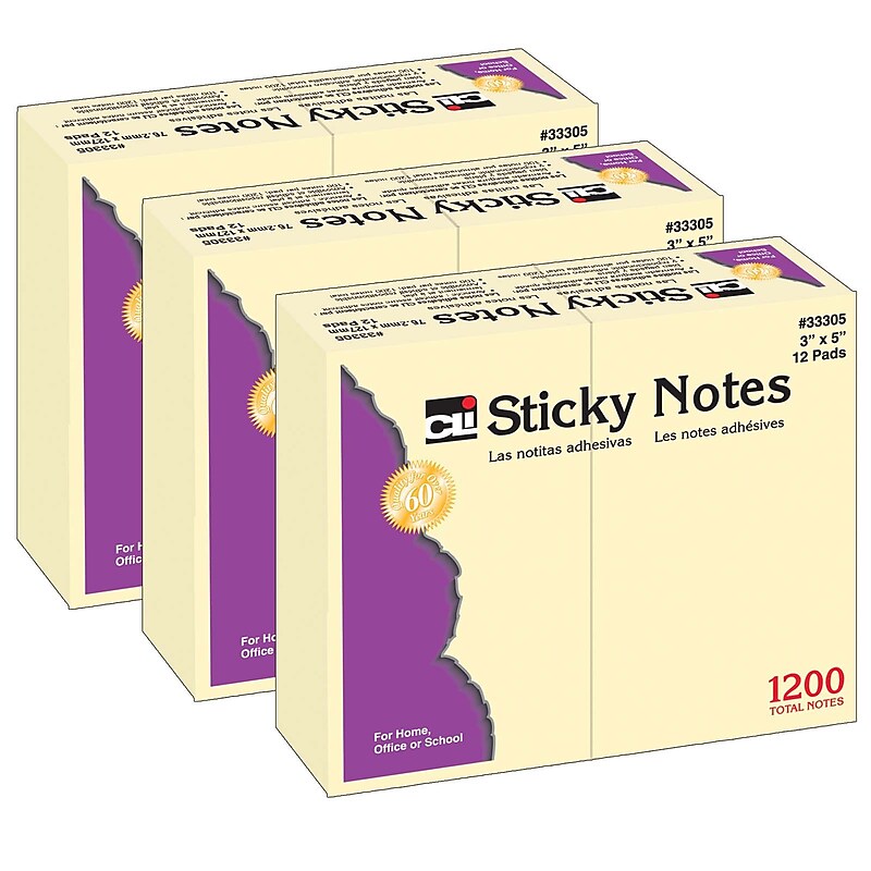 CLI Notes, 3" x 5", 100 Sheet/Pad, 12 Pads/Pack (CHL33305-3) image 1
