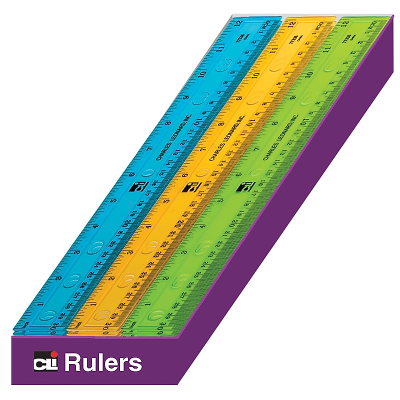 Charles Leonard 12" Plastic Ruler, Translucent Assorted Colors, Pack of 36 (CHL80336ST) image 1