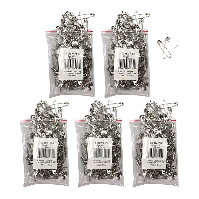 Charles Leonard 2" Safety Pins, Silver, 144 Per Pack, 5 Packs (CHL83200-5) image 1